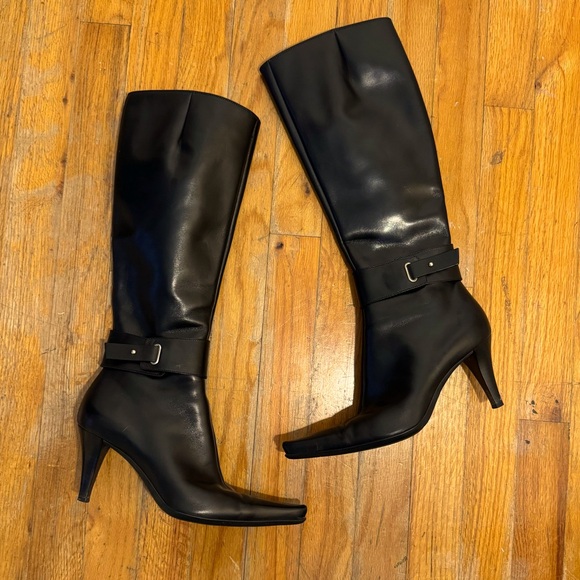 Sergio Rossi Shoes - Sergio Rossi Black Leather Stilleto Heeled Knee High Boots Made In Italy Sz 35.5